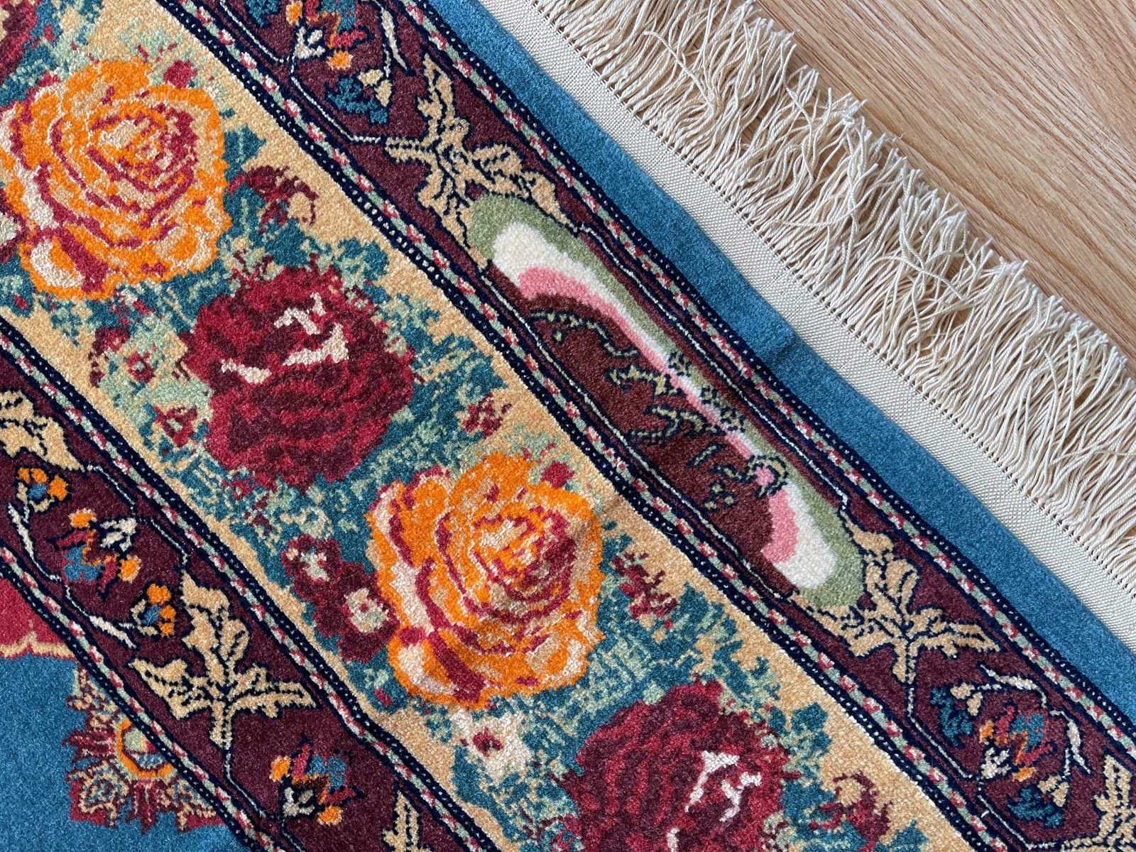 photo furniture Exclusive Livingroom Rug, Paisley Blue Rug, Silk & Wool Handmade Carpet