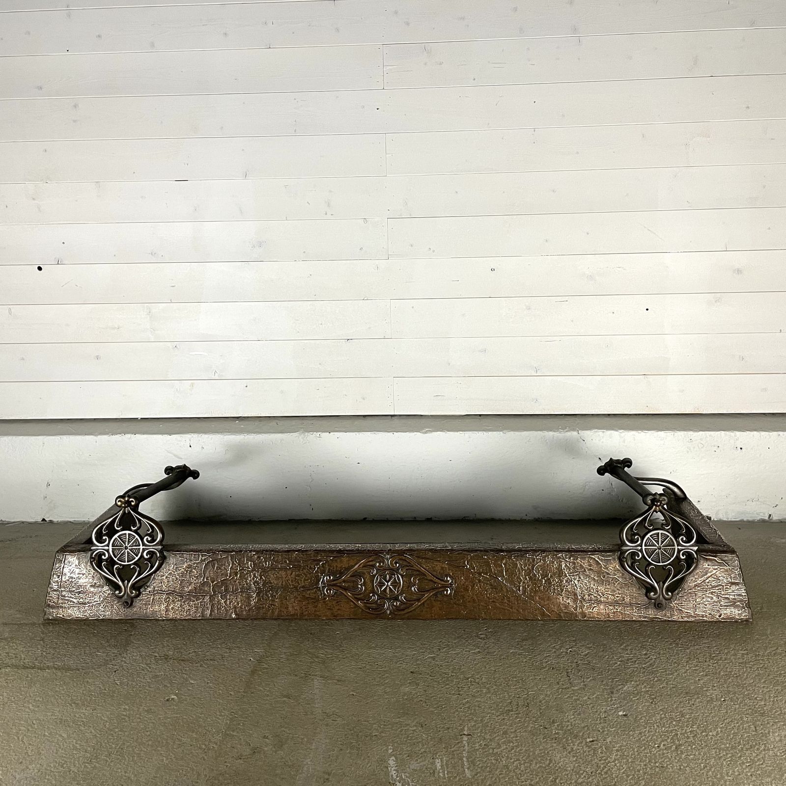 Ornate Victorian Copper And Brass Fireplace Fender