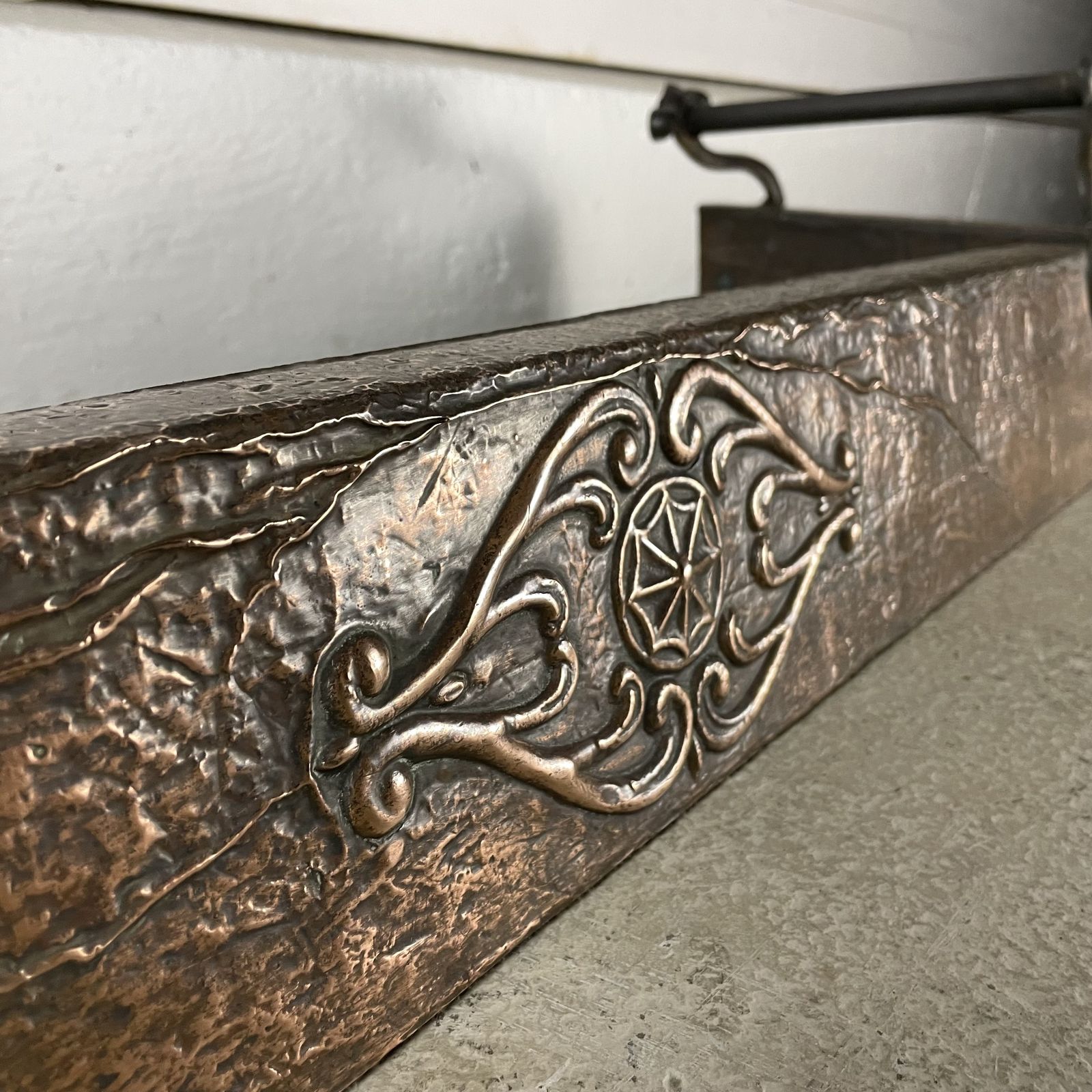 Ornate Victorian Copper And Brass Fireplace Fender photo vintage