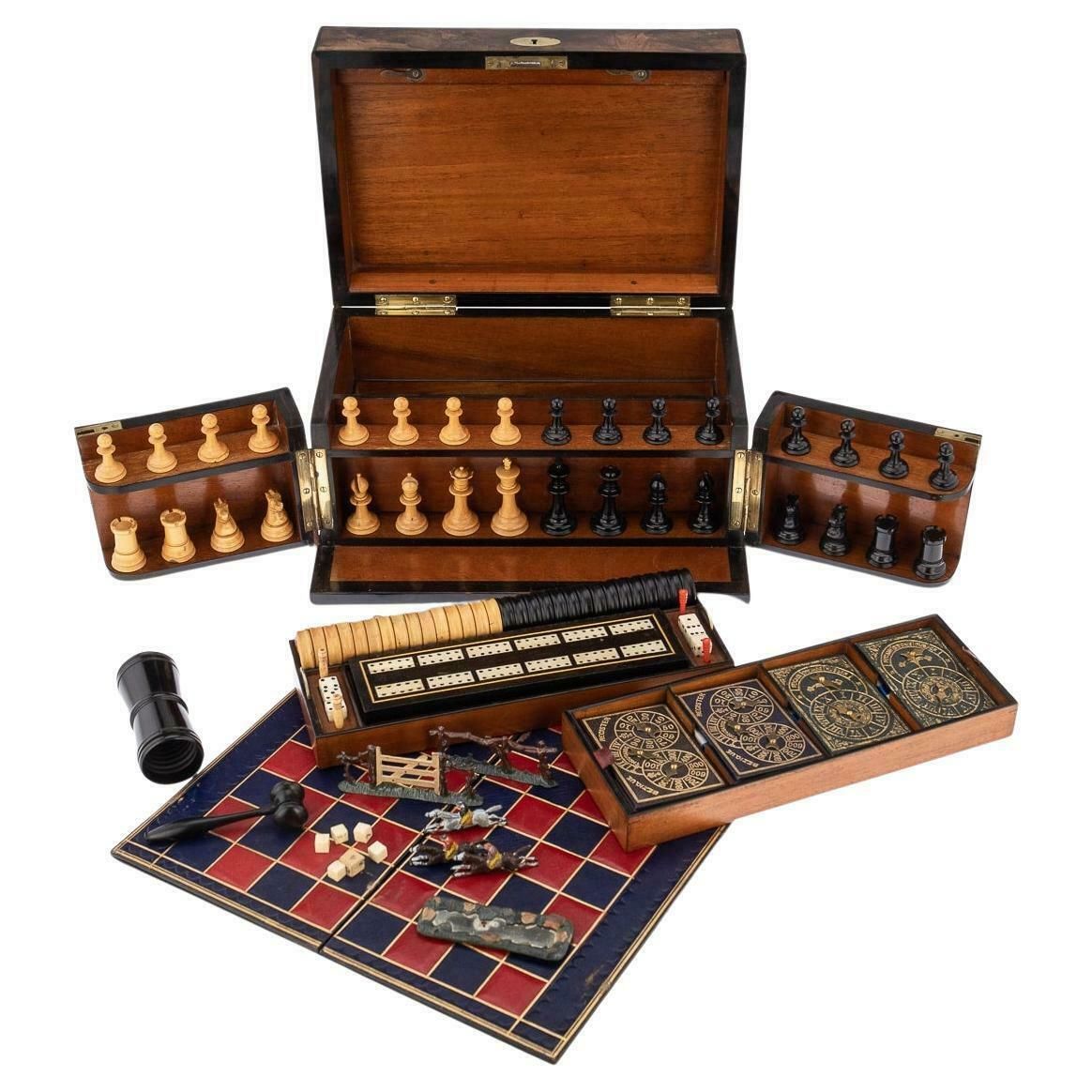 19th Century Victorian Walnut Games Compendium, Cards & Board Games, C.1890