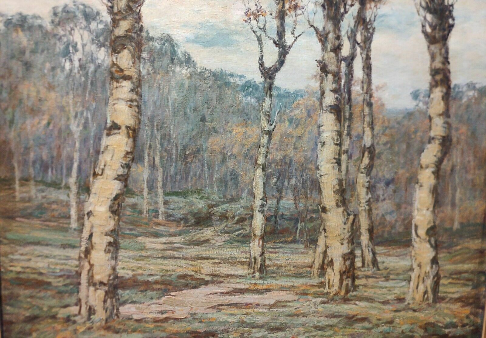 Rare Antique Oil Painting Birch Trees 1919 Catherine W Watkins Born Ontario 1861 Signed Dated Titled Extensive History Internationally photo furniture