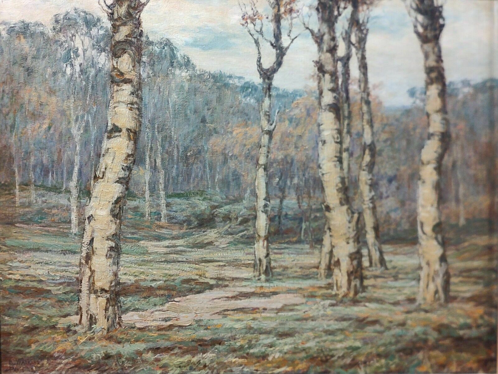 photo furniture Rare Antique Oil Painting Birch Trees 1919 Catherine W Watkins Born Ontario 1861 Signed Dated Titled Extensive History Internationally