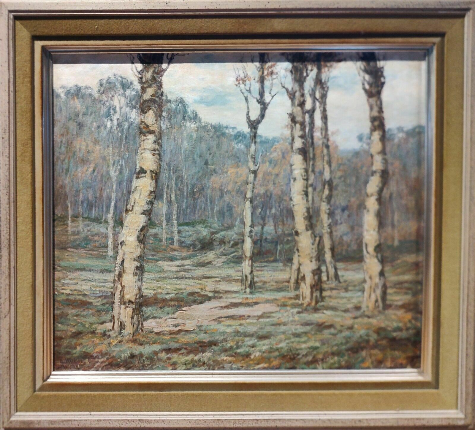 photo for sale Rare Antique Oil Painting Birch Trees 1919 Catherine W Watkins Born Ontario 1861 Signed Dated Titled Extensive History Internationally