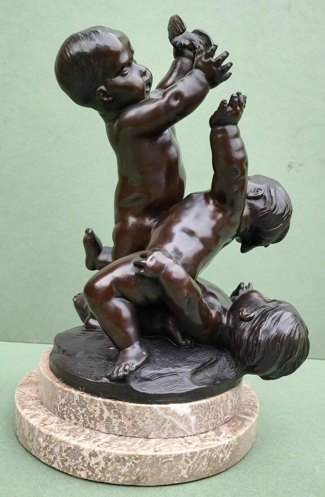 Antique Large French Bronze Sculpture With Three Cherubs Frolicking Puto Putti photo for sale