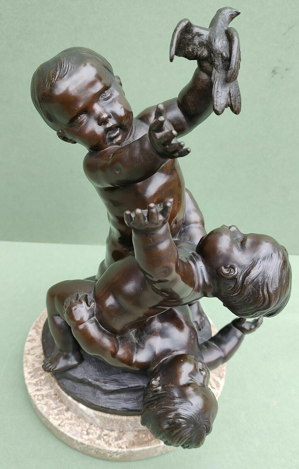 Antique Large French Bronze Sculpture With Three Cherubs Frolicking Puto Putti photo vinterior