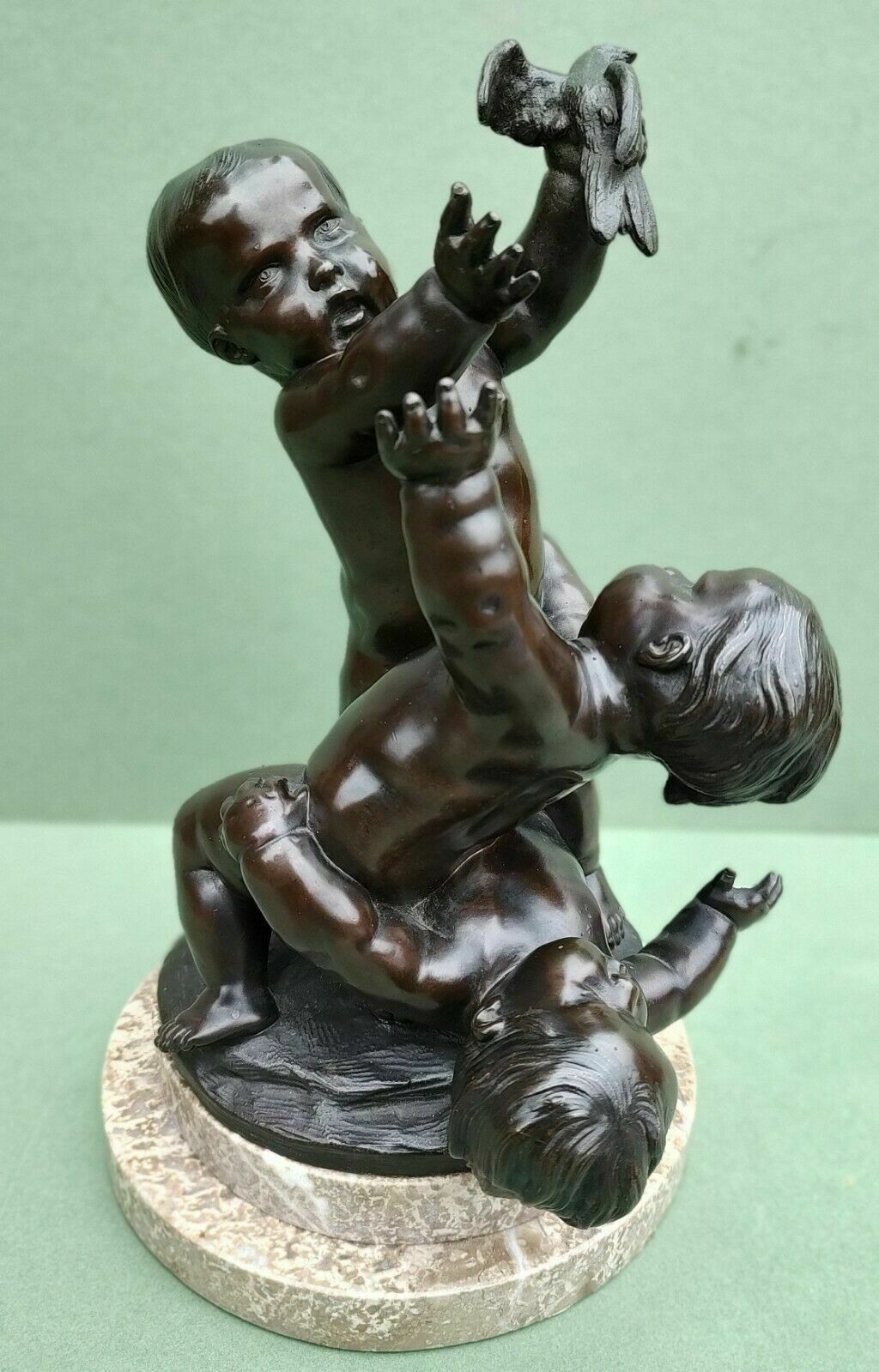 Antique Large French Bronze Sculpture With Three Cherubs Frolicking Puto Putti photo vintage