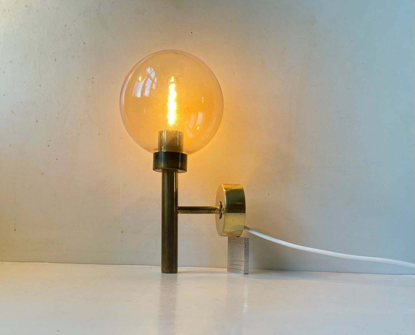 Hans Agne Jakobsson Swedish Modern Wall Sconce In Brass & Smoke Glass photo Lighting