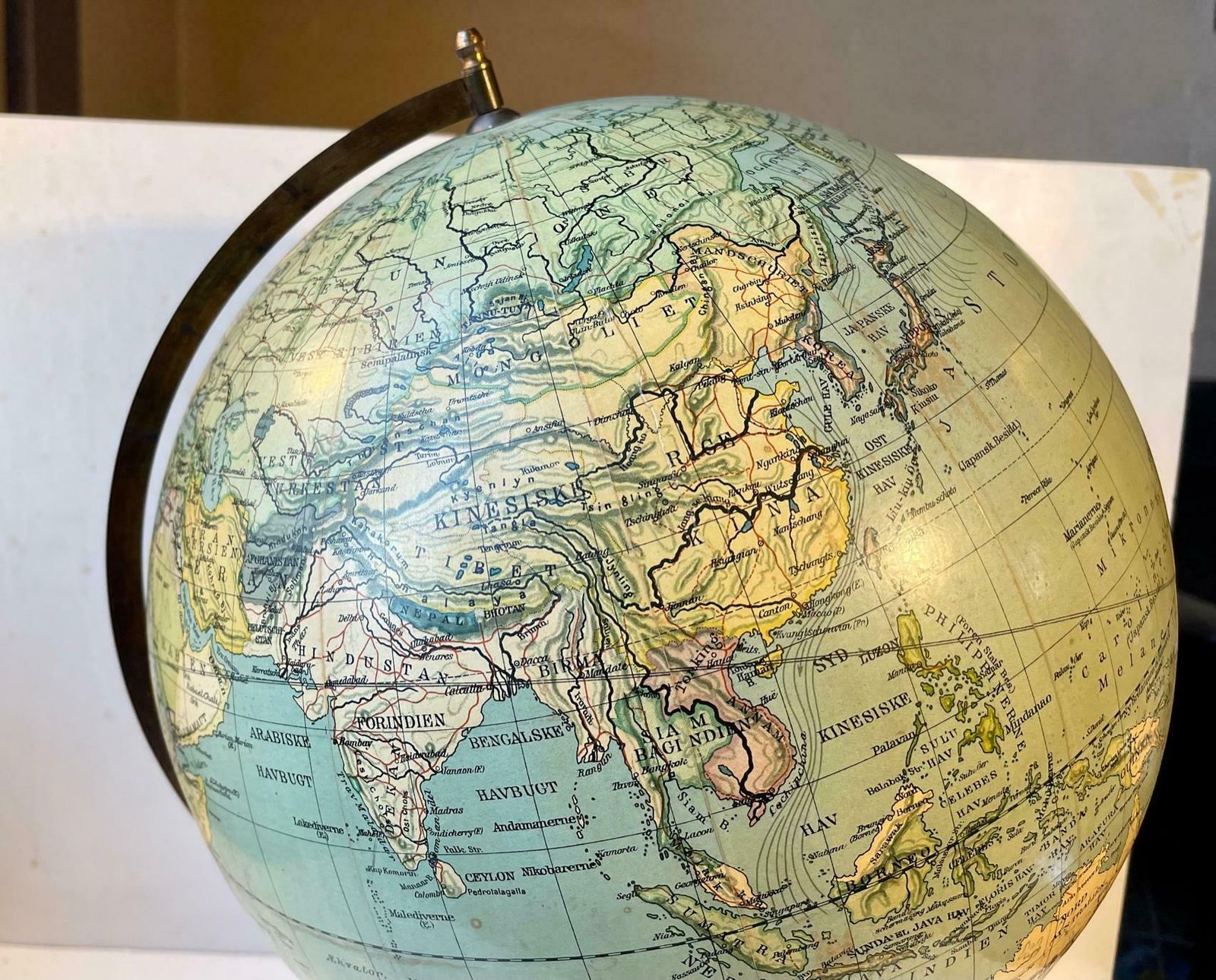 Danish Art Deco World Globe With Compass On A Wooden Base, Heimdal No. 34 photo buy