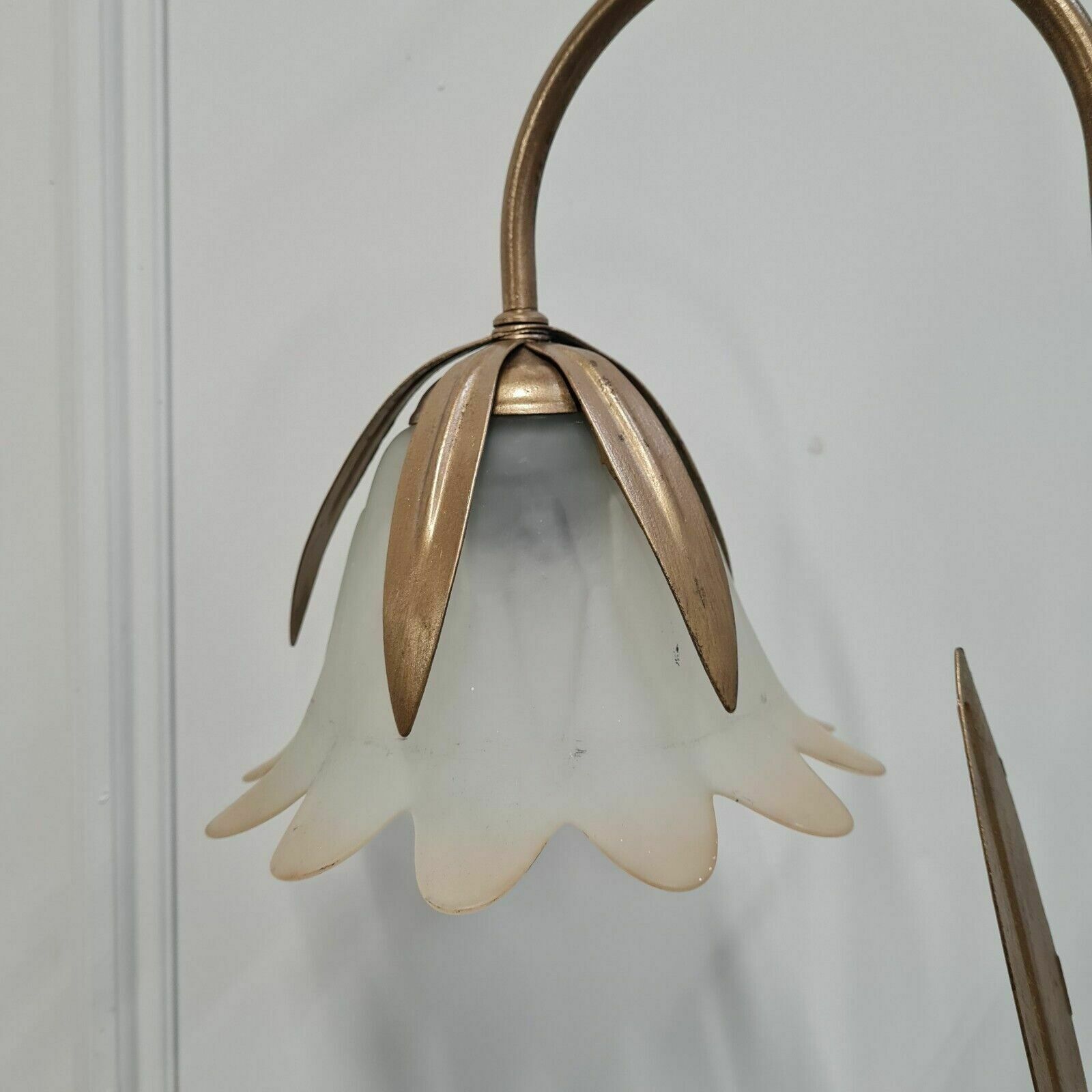 Vintage 1950s Hollywood French Gold And Glass Flower Floor Lamp Free Delivery England And Wales photo vinterior