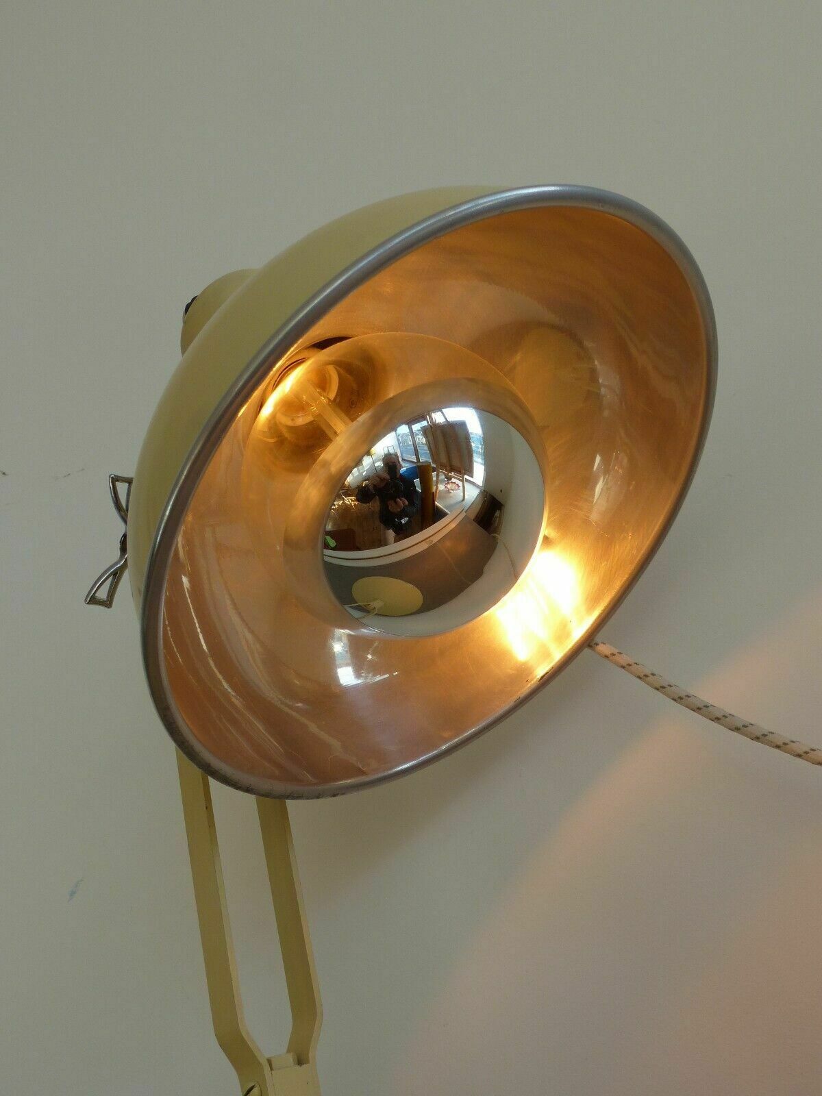 Home Fixtures Mcm Vintage Retro Re Wired Converted Heat Lamp Desk / Side Lamp Large Dome Shade photo