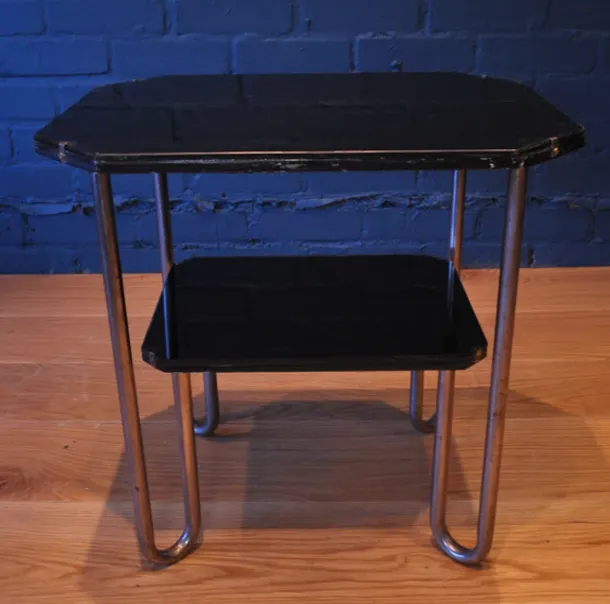 Marcel Breuer 1930's Bauhaus Glazed Two Tier Black Glass Table On A Tubular Formed Chrome Base For Robert Slezák Ol photo furniture