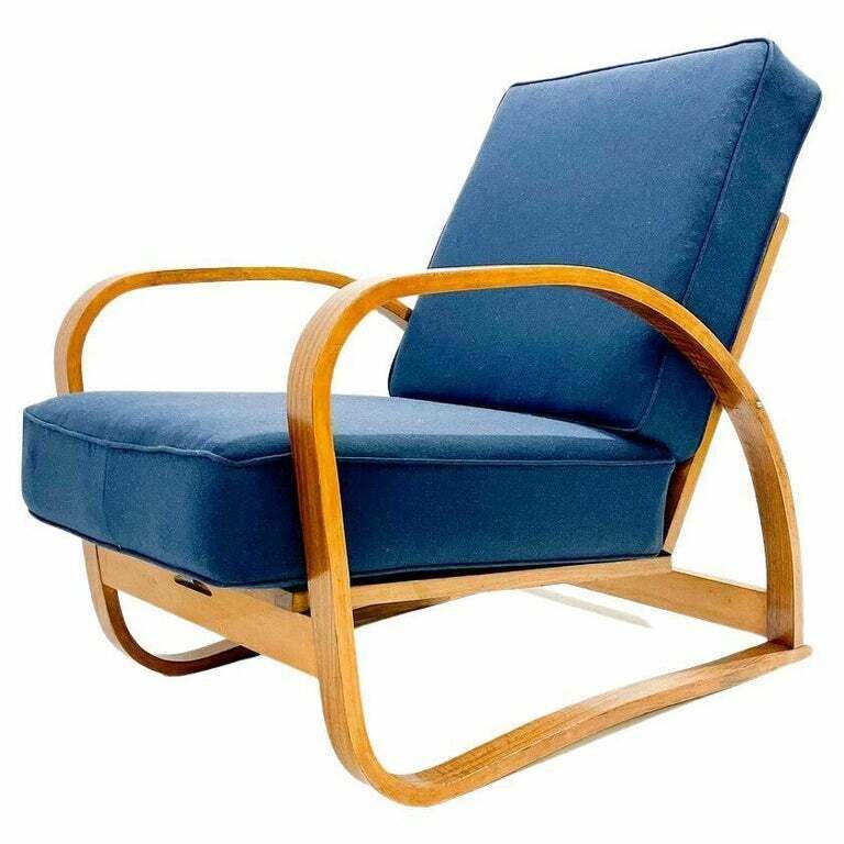 Mid Century Adjustable Blue Bentwood Armchair By Jindrich Halabala photo furniture