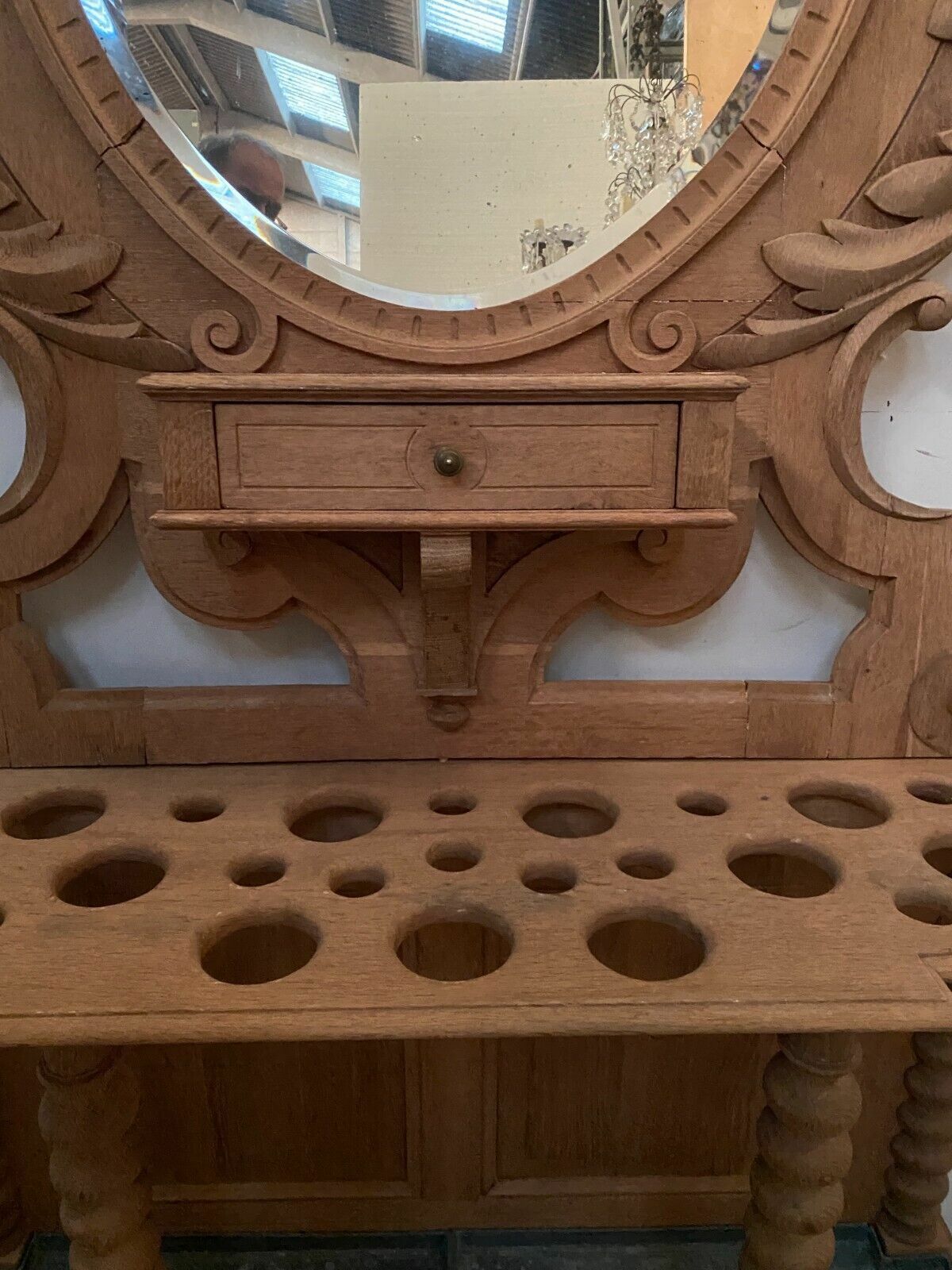 Furniture 20th Century Carved Oak Coat Rack And Umbrella photo
