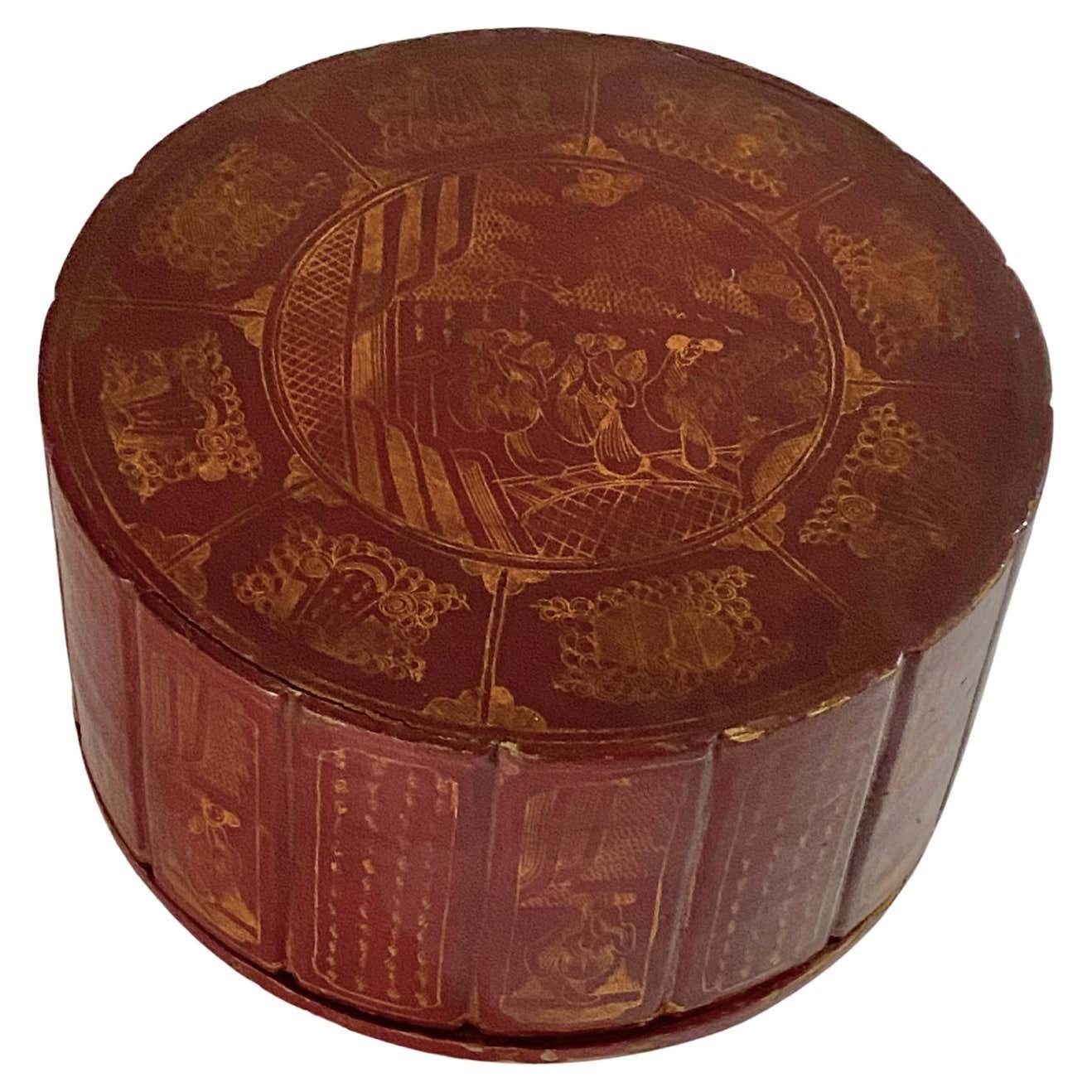 Large Round Jewelry Box, Color With Internal Compartments, Japan, 19th Century