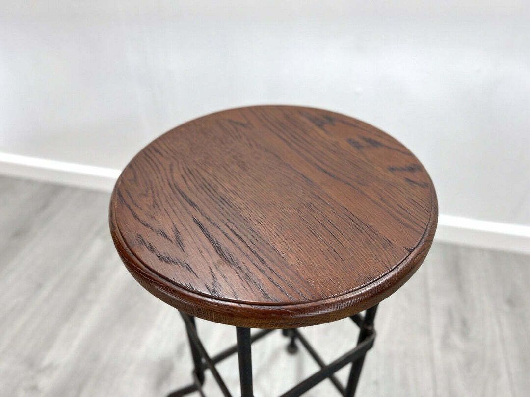 Industrial Factory Workshop Iron And Mahogany Bar Stool photo for sale