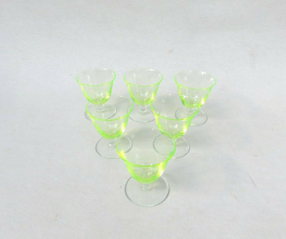 Art Deco Uranium Glass Liqueur Glasses 1920s Set Of 6