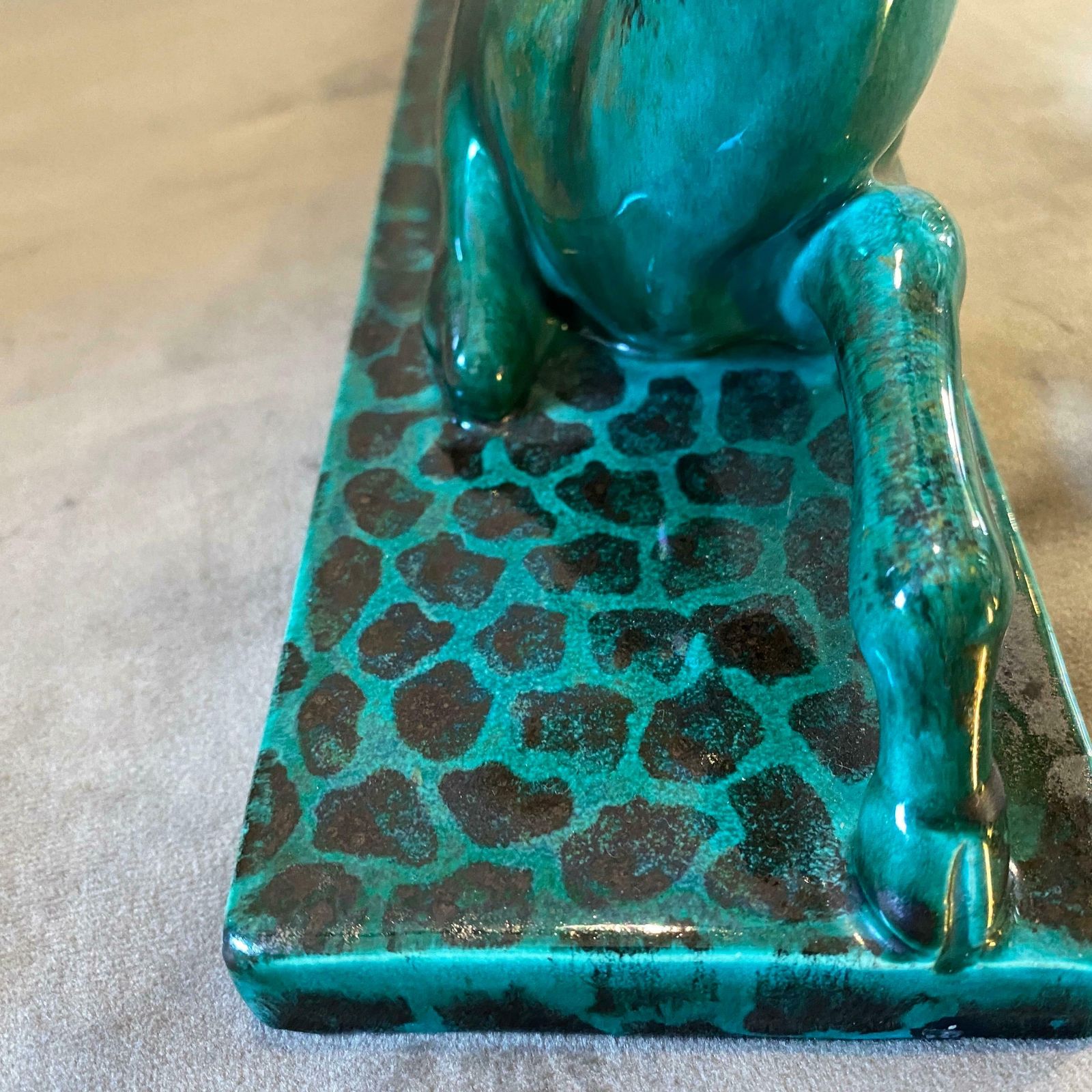 1930s Egisto Fantechi Art Deco Green Ceramic Italian Sculpture Of A Fawn photo buy
