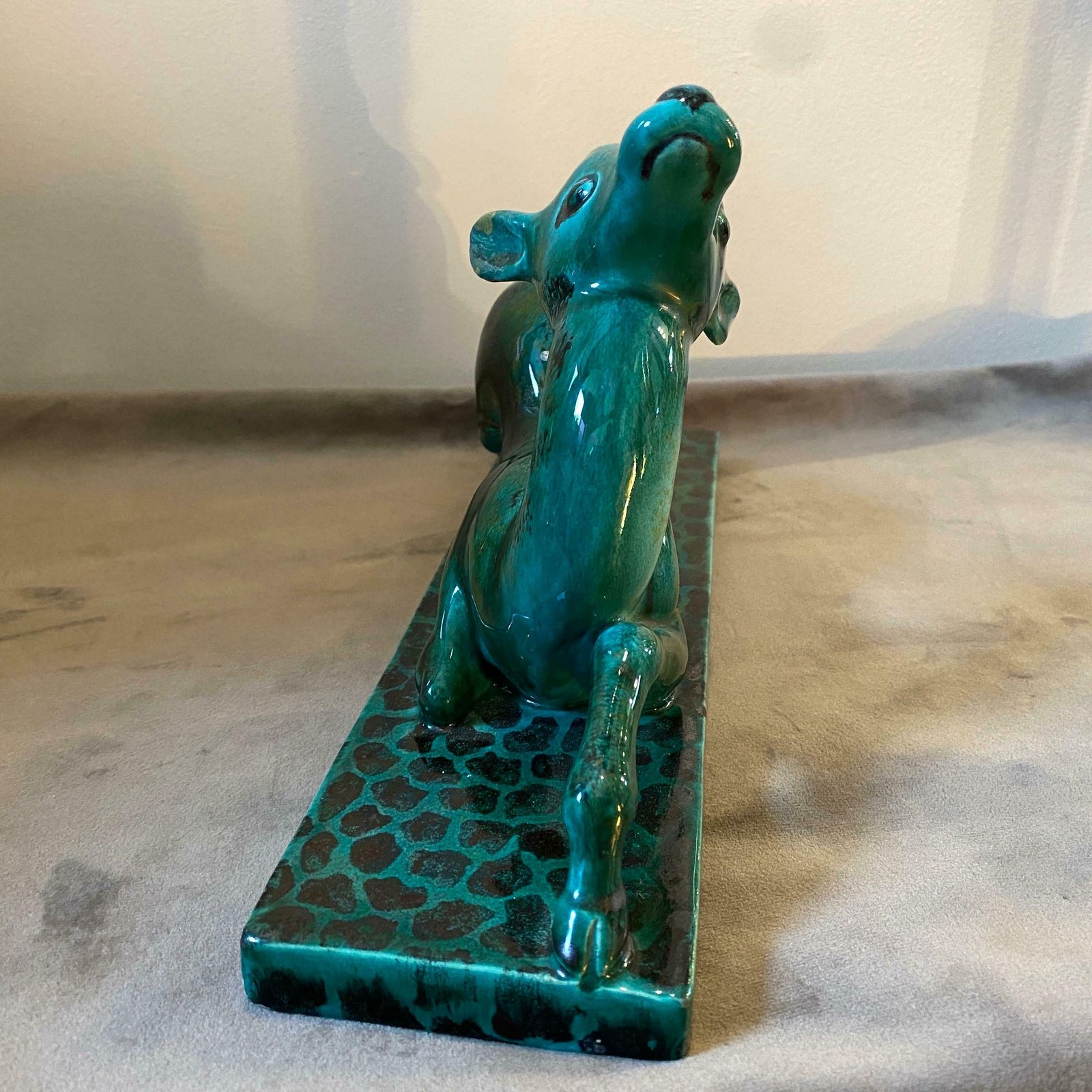 1930s Egisto Fantechi Art Deco Green Ceramic Italian Sculpture Of A Fawn photo vintage