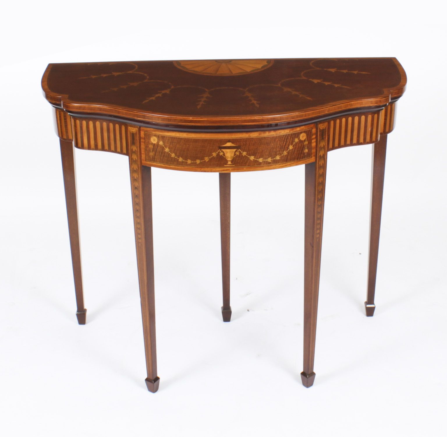 Antique Mahogany And Satinwood Inlaid Serpentine Card Console Circa 1880 photo furniture