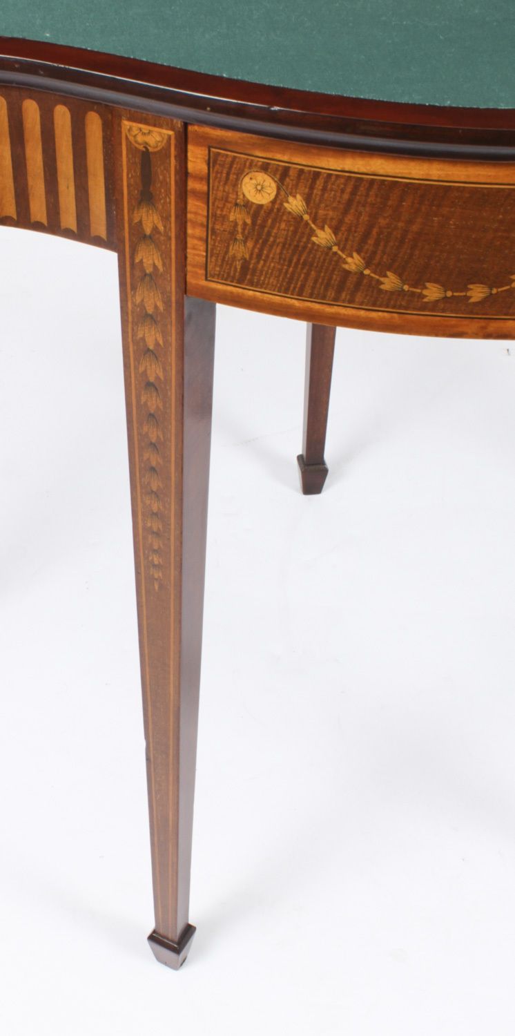 photo buy Antique Mahogany And Satinwood Inlaid Serpentine Card Console Circa 1880