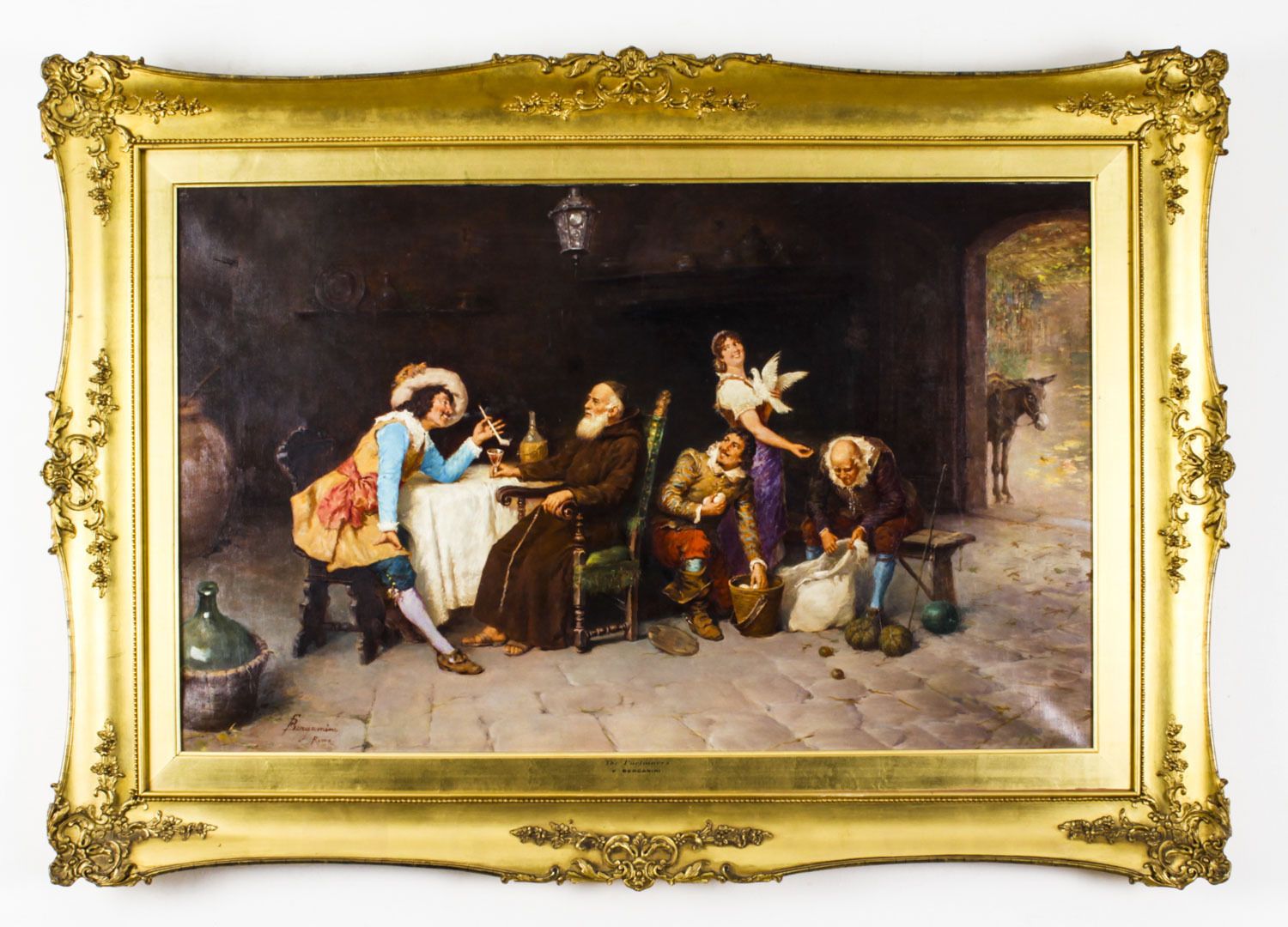 Antique Oil On Canvas Painting By Francesco Bergamini Dated 1894 19th C