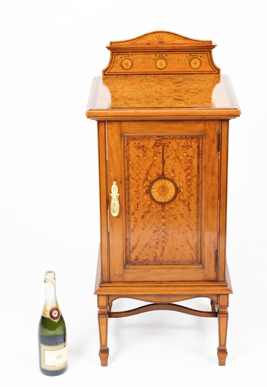 Furniture Victorian Satinwood & Inlaid Bedside Cabinet C.1880 19th Century photo