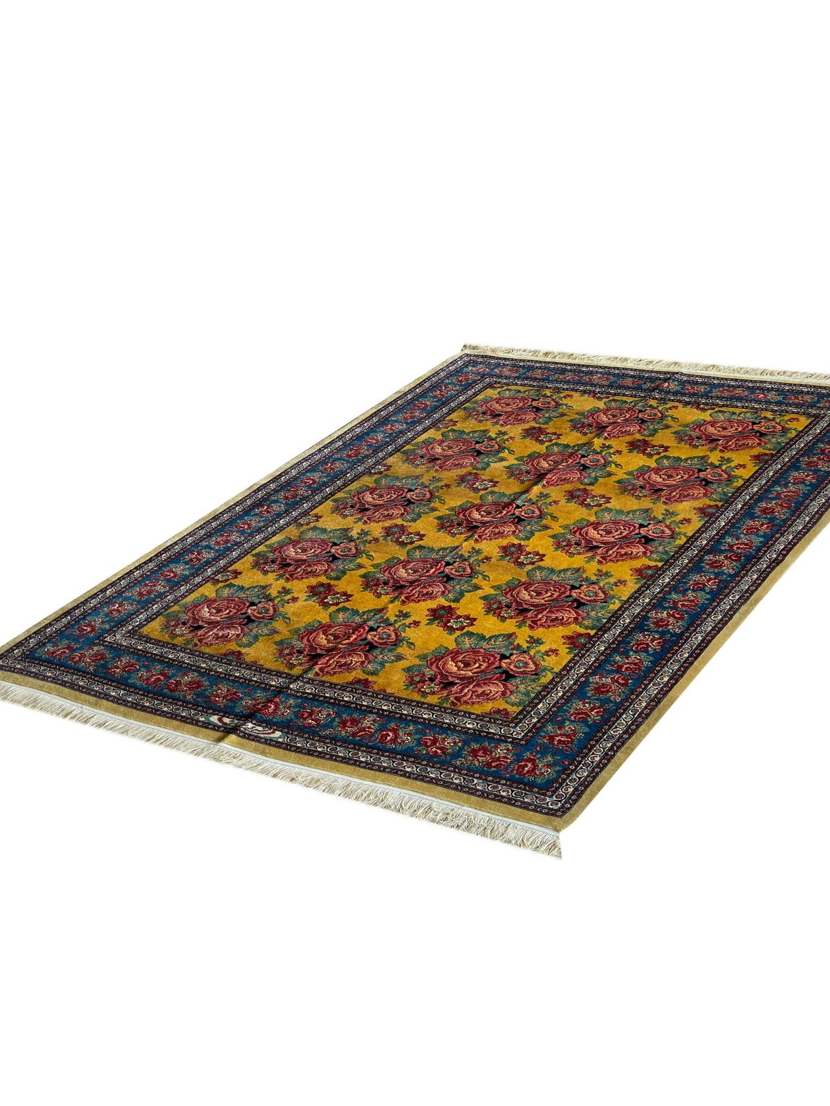 Exclusive Floral Rug, Gold Silk Handwoven Carpet, Kurdish Oriental Rug photo for sale