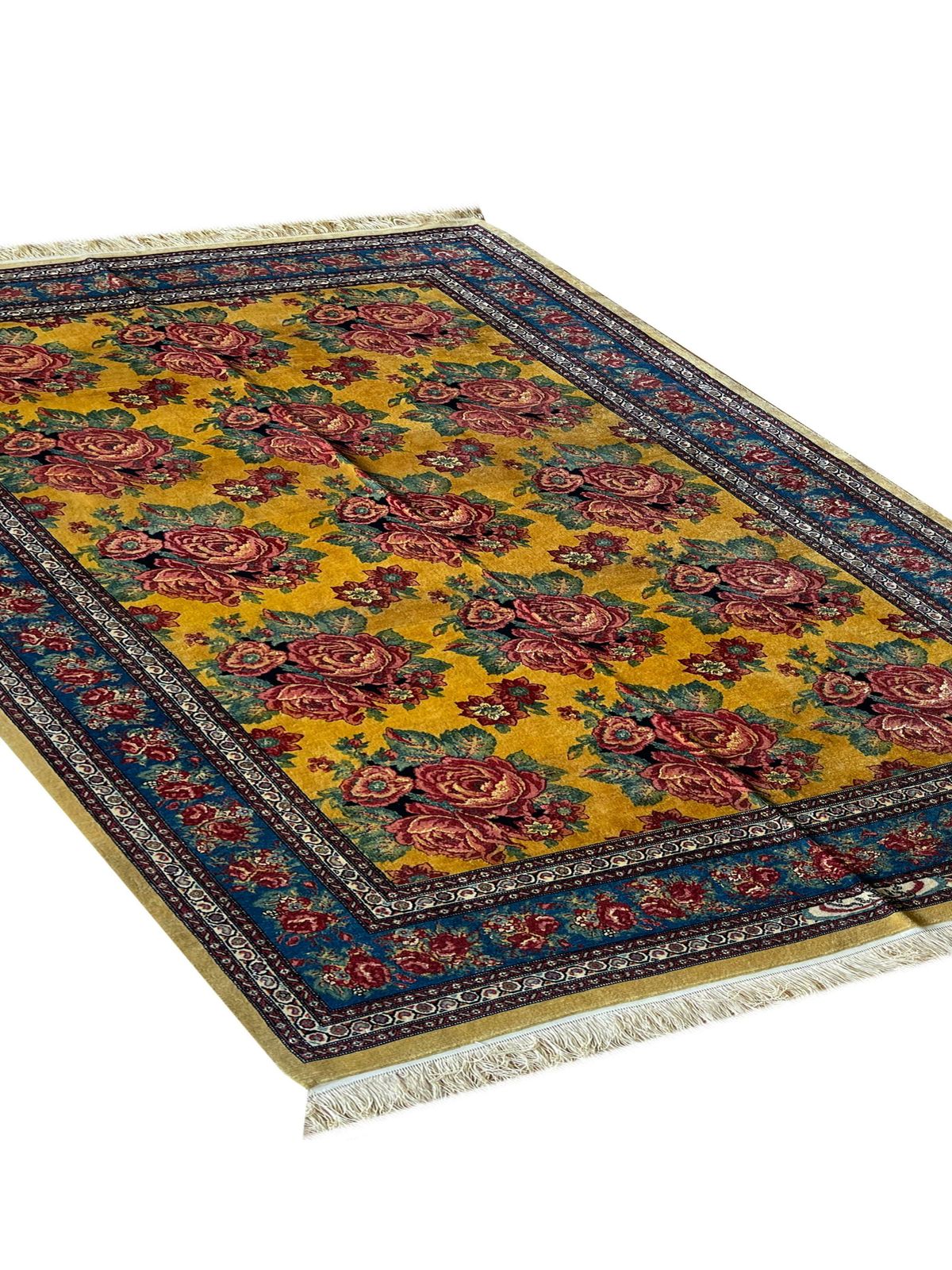 Exclusive Floral Rug, Gold Silk Handwoven Carpet, Kurdish Oriental Rug photo Textiles