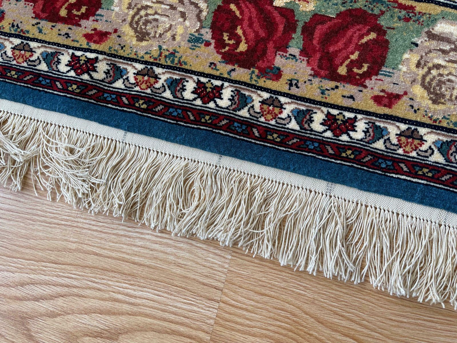8600.0 Exclusive Floral Rug, Blue Silk Handwoven Carpet, Symbolic Kurdish Oriental Rug photo