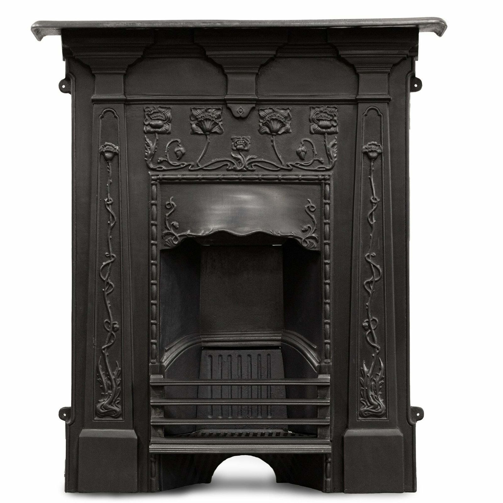 Antique Art Nouveau Cast Iron Combination Fireplace