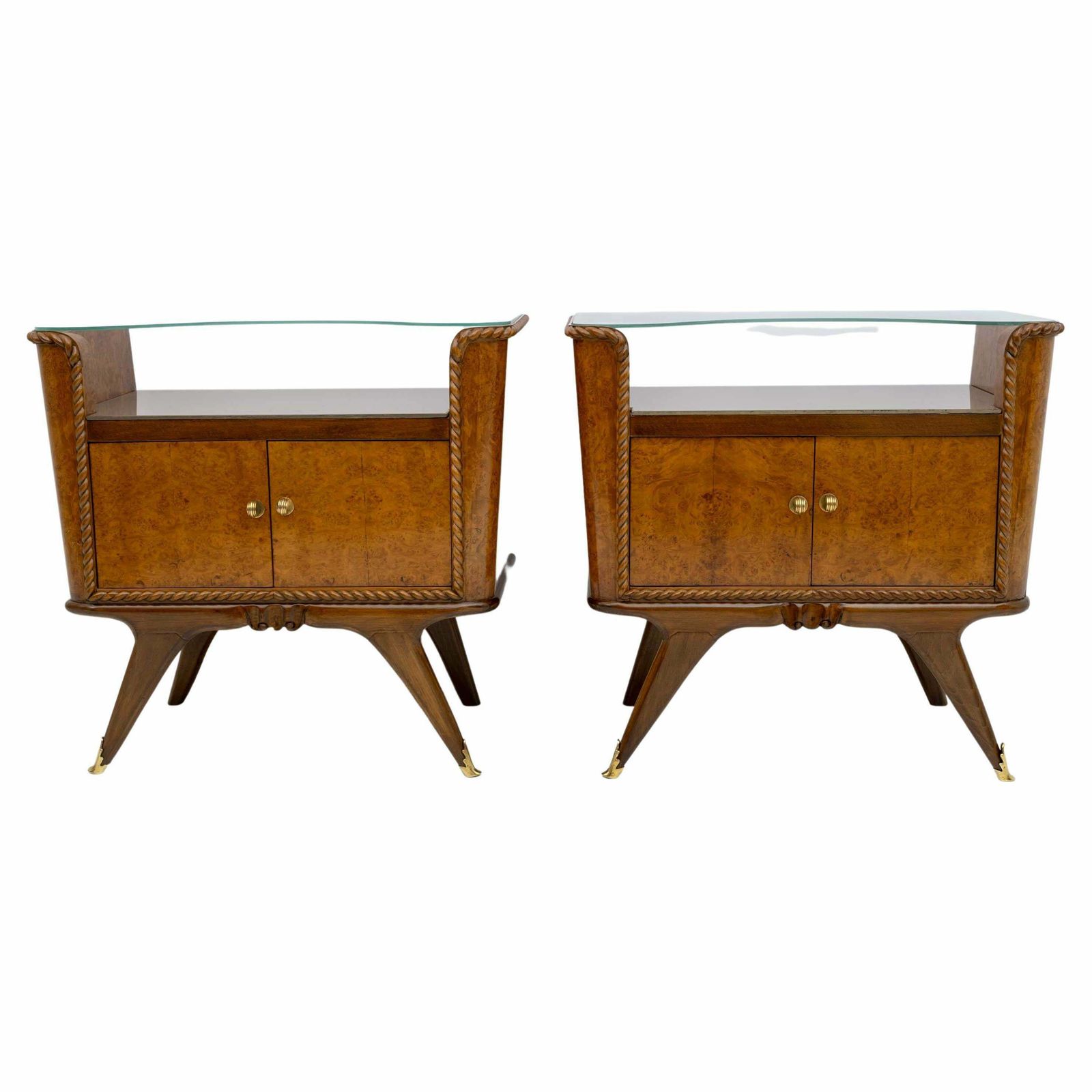 Pair Of Art Deco Italian Briar Walnut Bedside Tables, 1930s