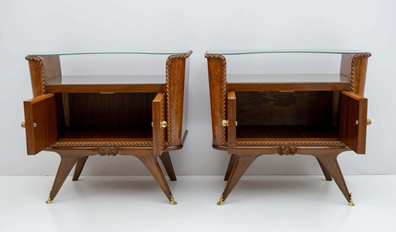 Pair Of Art Deco Italian Briar Walnut Bedside Tables, 1930s photo vinterior