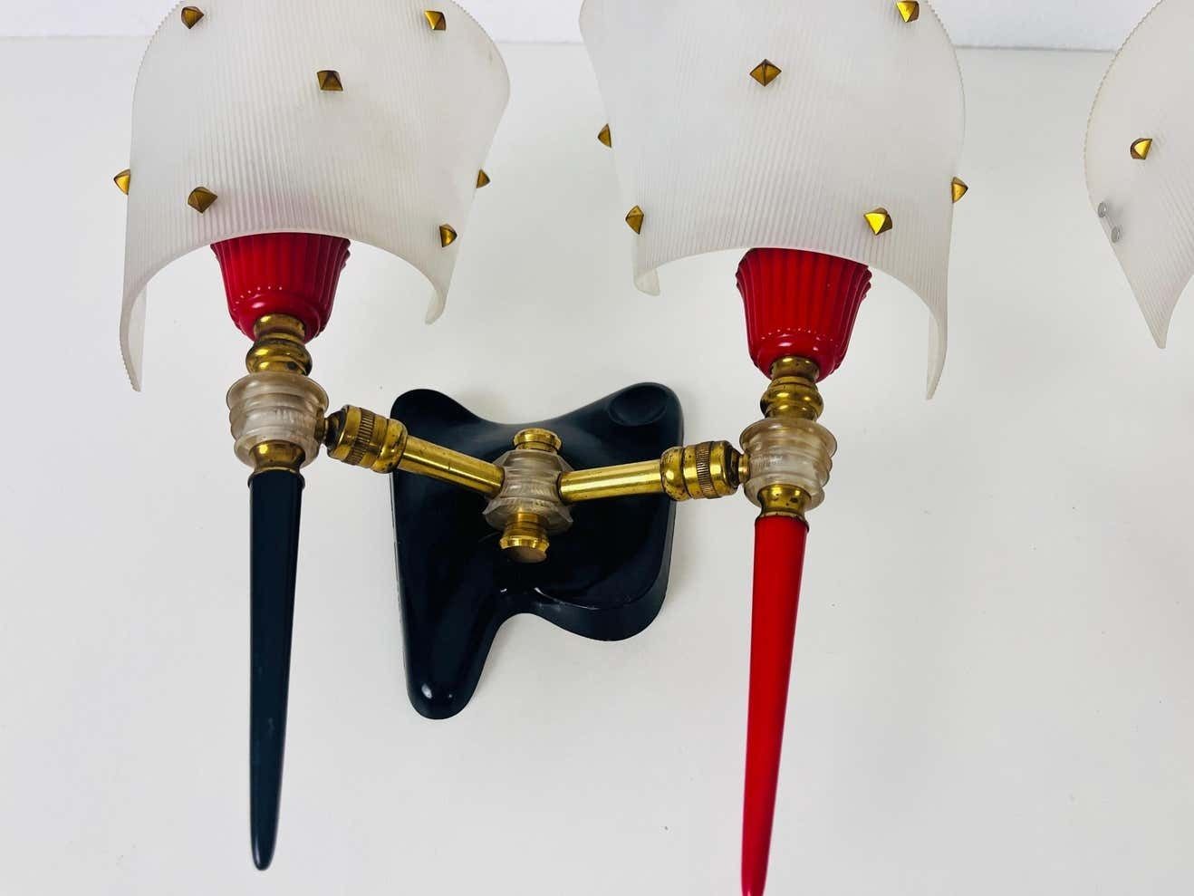 Pair Of 2 Brass And Plexiglass Wall Lamps By Maison Arlus, 1960, France photo 567.0
