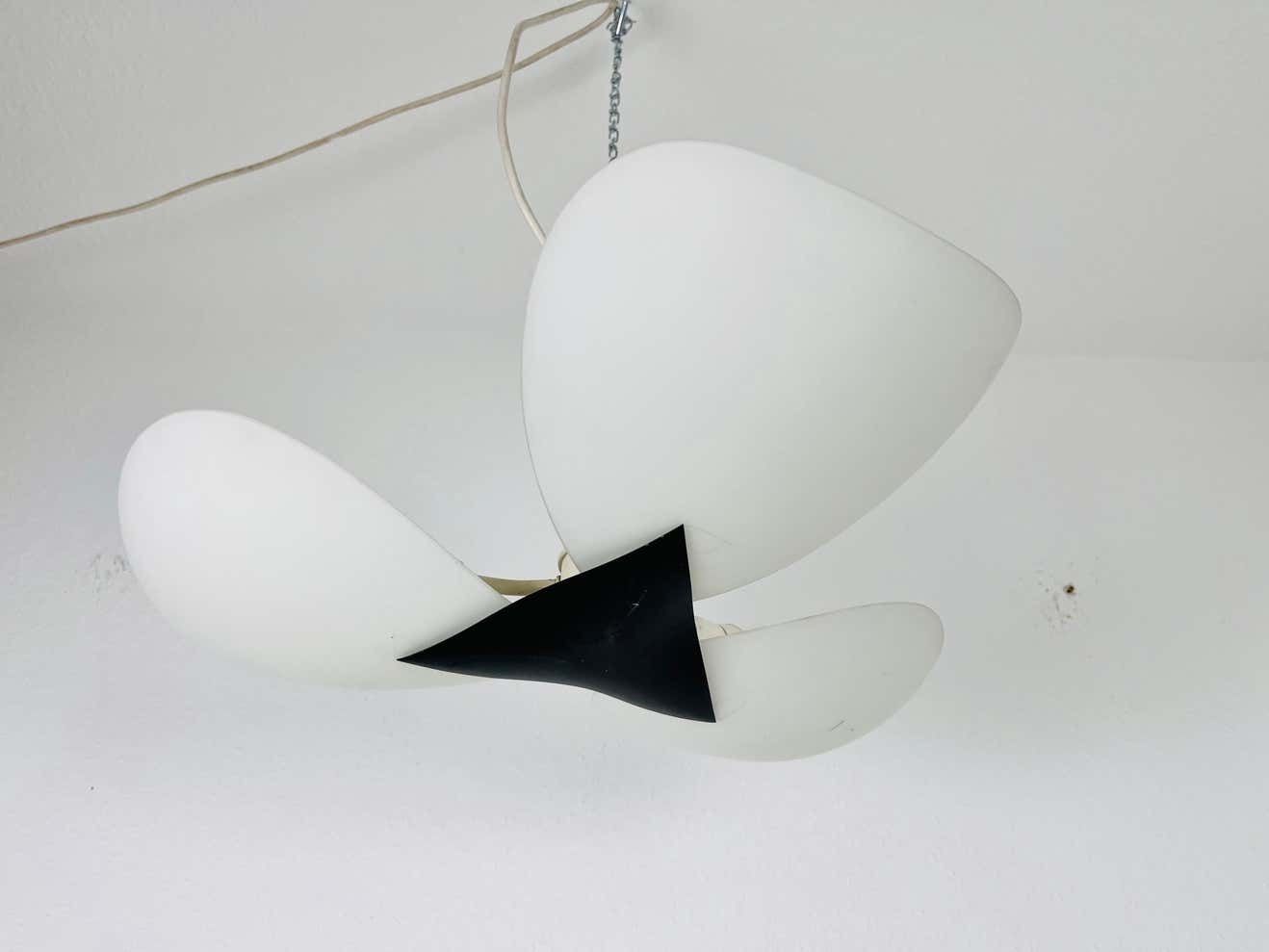 Italian Mid Century Black And Opaline Glass 3 Arm Sputnik Chandelier, 1950s photo 1512.0