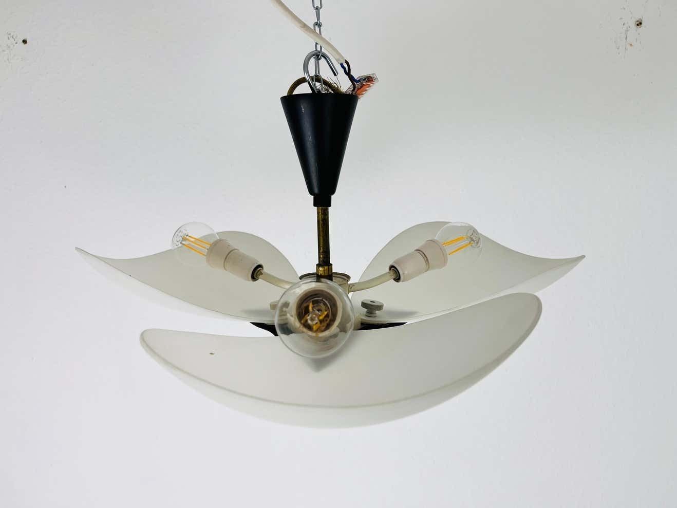 Italian Mid Century Black And Opaline Glass 3 Arm Sputnik Chandelier, 1950s photo buy