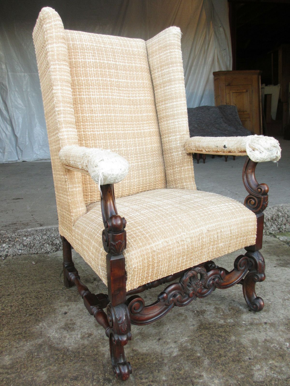 19th Century Carved Walnut High Wing Back Armchair photo vinterior