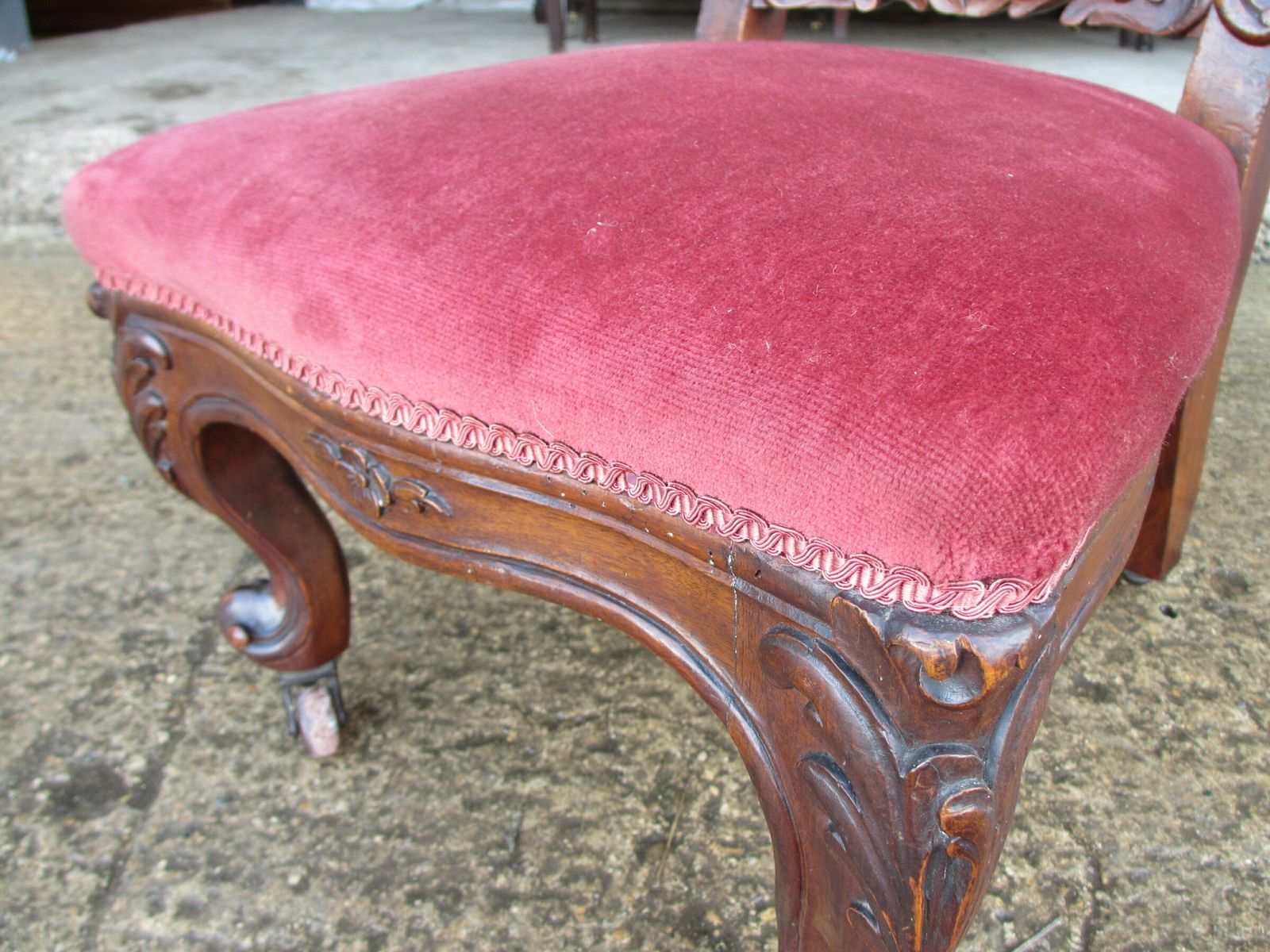 Victorian Carved Mahogany Upholstered Prie Dieu Chair On Castors photo vintage