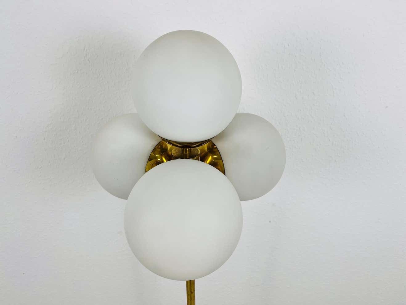 Midcentury Brass And Opaline Glass 4 Arm Floor Lamp By Kaiser, Germany, 1960s photo Lighting