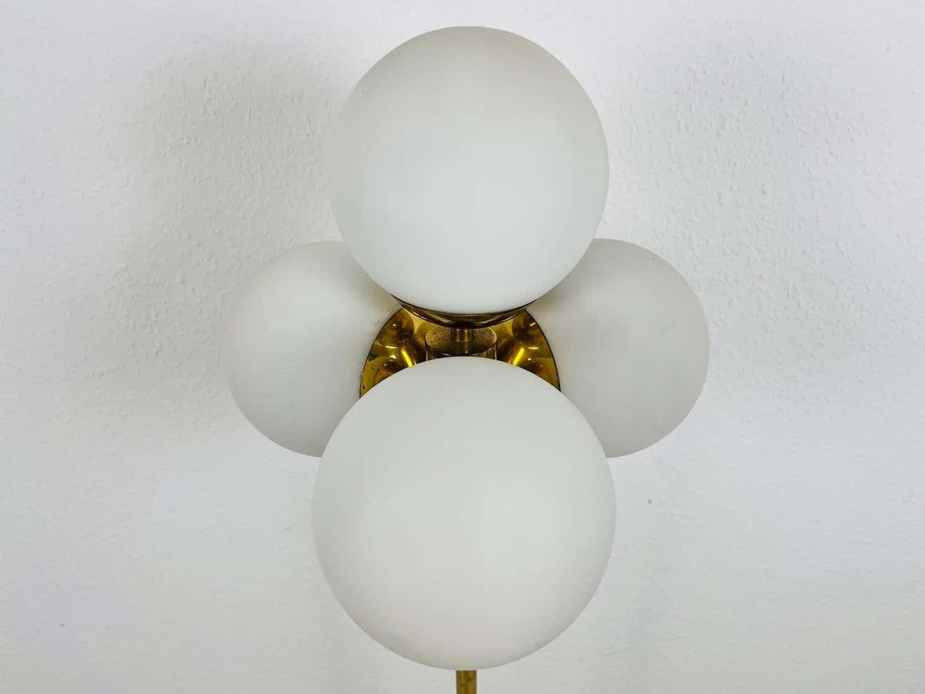 Midcentury Brass And Opaline Glass 4 Arm Floor Lamp By Kaiser, Germany, 1960s photo 1065.0