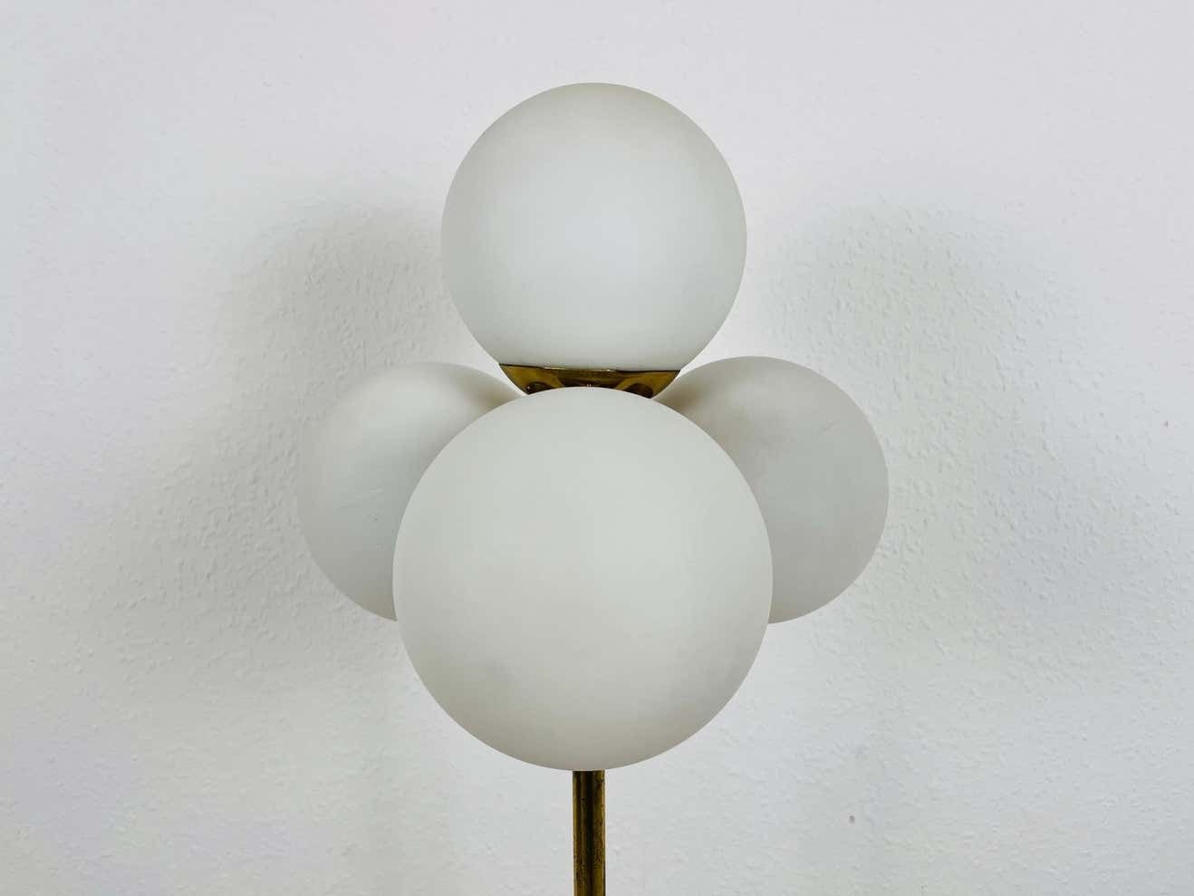 Midcentury Brass And Opaline Glass 4 Arm Floor Lamp By Kaiser, Germany, 1960s photo vinterior