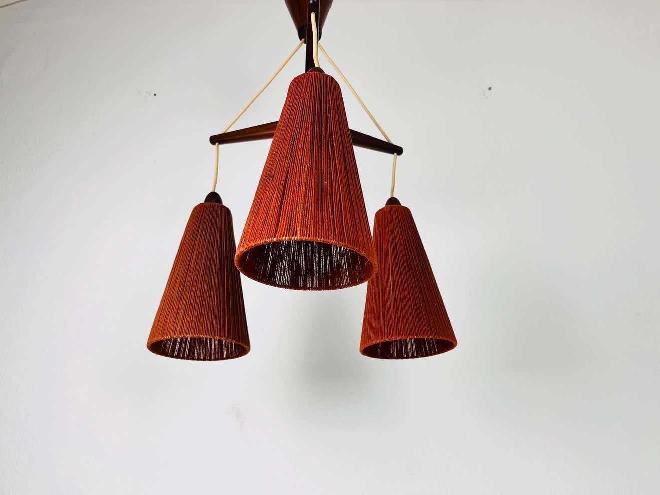Midcentury Teak And Cord Shade Hanging Lamp By Temde, Circa 1960 photo furniture