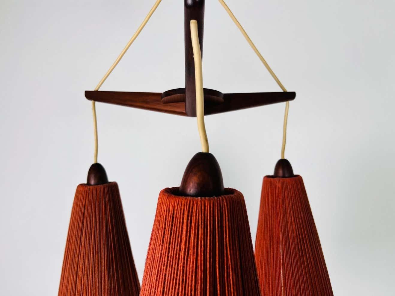 Midcentury Teak And Cord Shade Hanging Lamp By Temde, Circa 1960 photo 1764.0