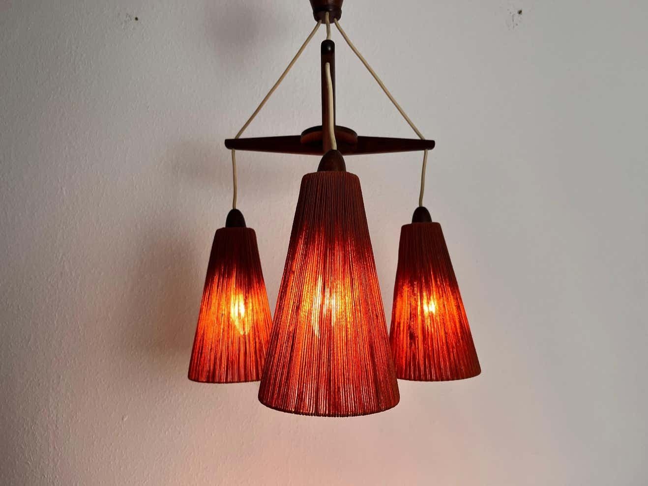 photo furniture Midcentury Teak And Cord Shade Hanging Lamp By Temde, Circa 1960