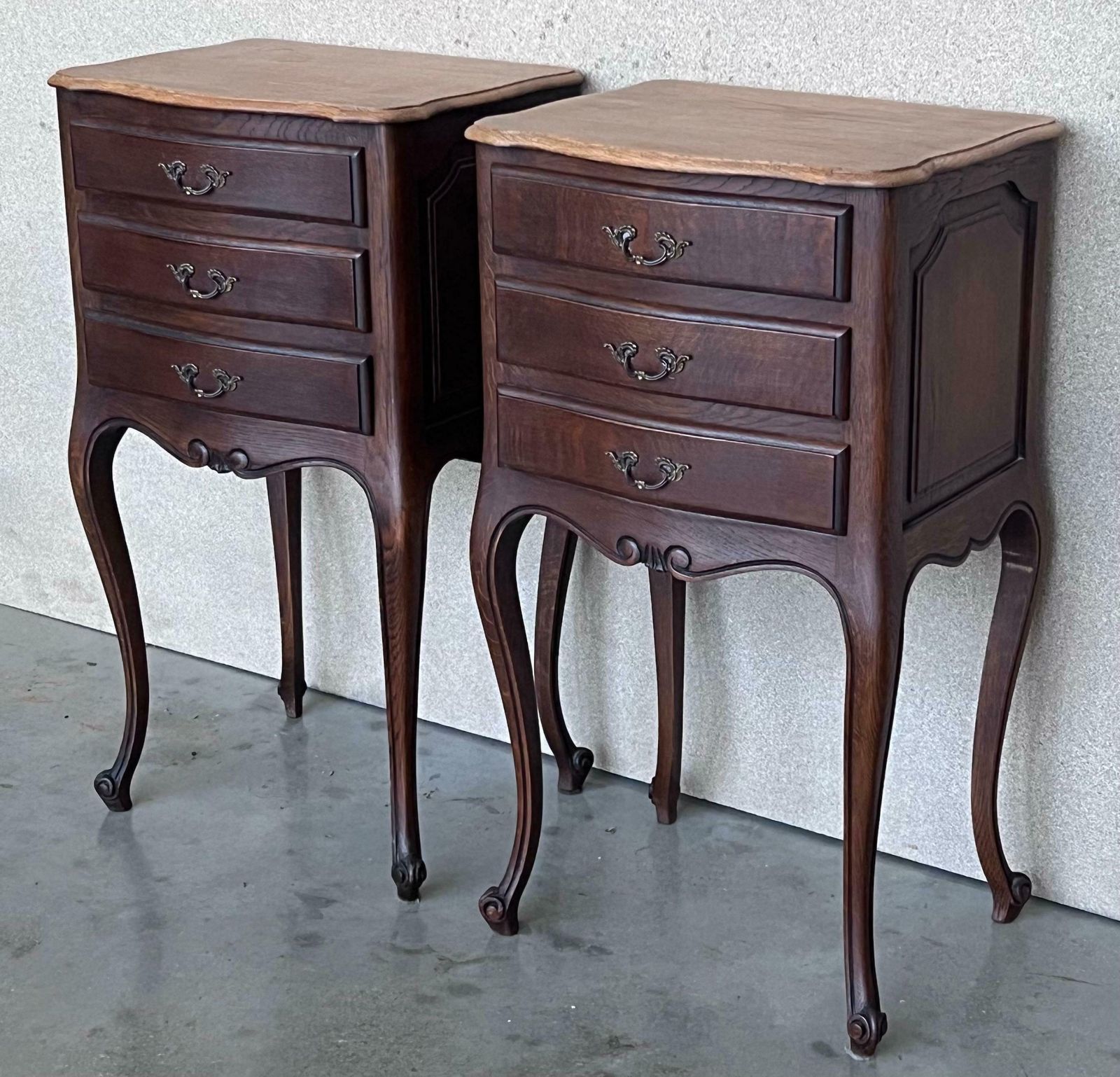 Antique Louis XV French Darkness Oak Nightstands, Set Of 2 photo for sale