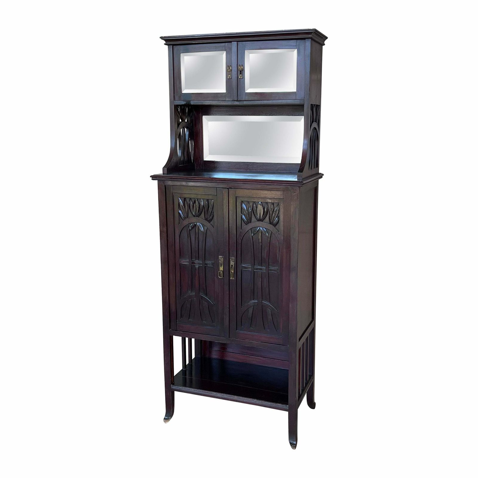 Cabinet Art Nouveau français en noyer, fin du XIXe siècle