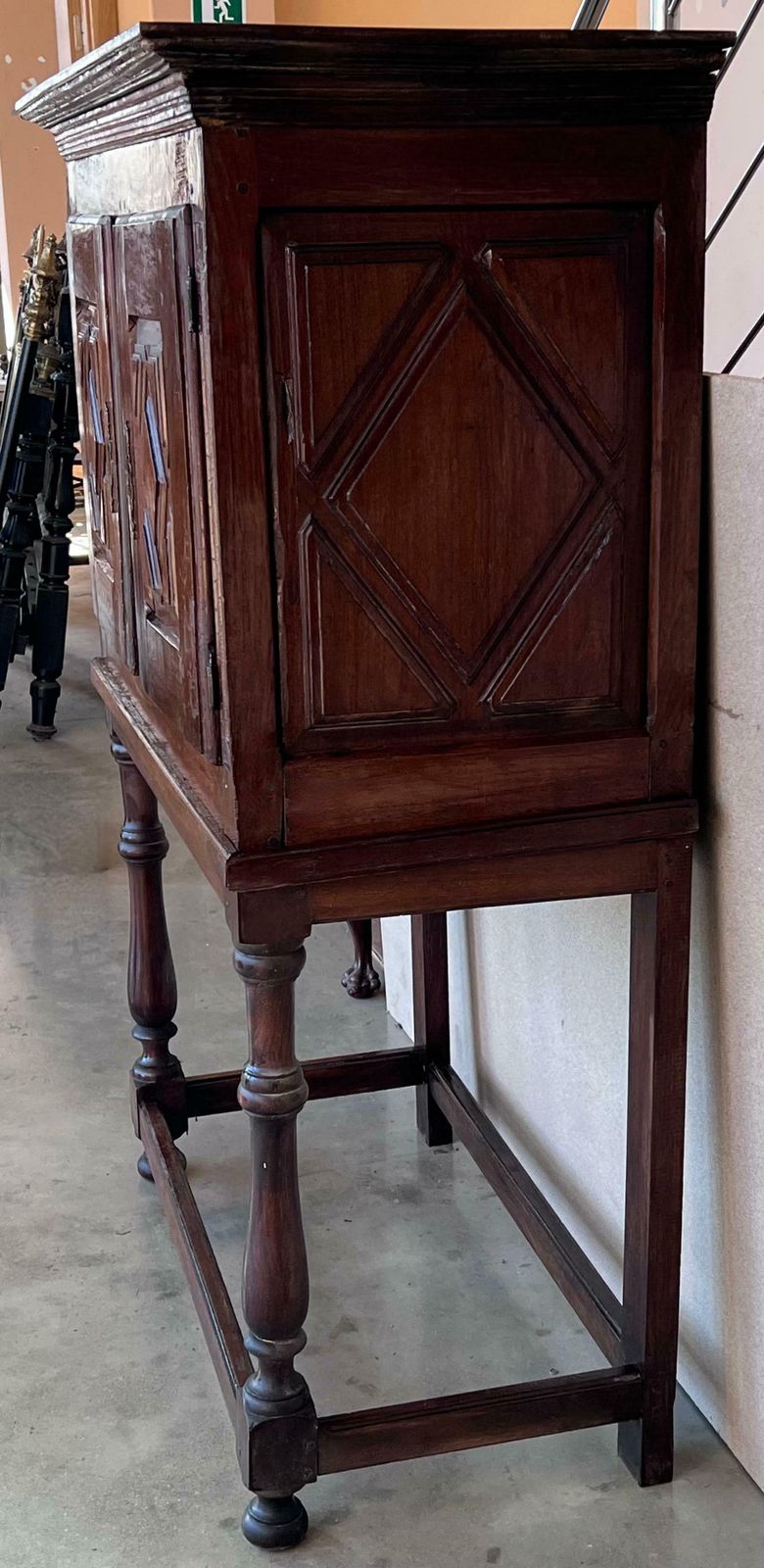 19th Catalan Spanish Cabinet On Stand In Carved Walnut And Iron Stretcher photo vinterior