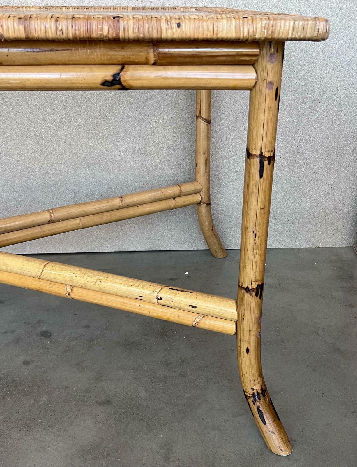 photo furniture Spanish, 1980s Bamboo Glass Dining Table With Glass Tabletop