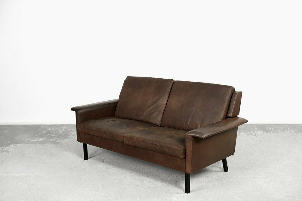 photo for sale Mid Century Scandinavian Modern 2 Zits Bruinleren Bank 3330 Van Arne Vodder Voor Fritz Hansen, Ca. Jaren 1960