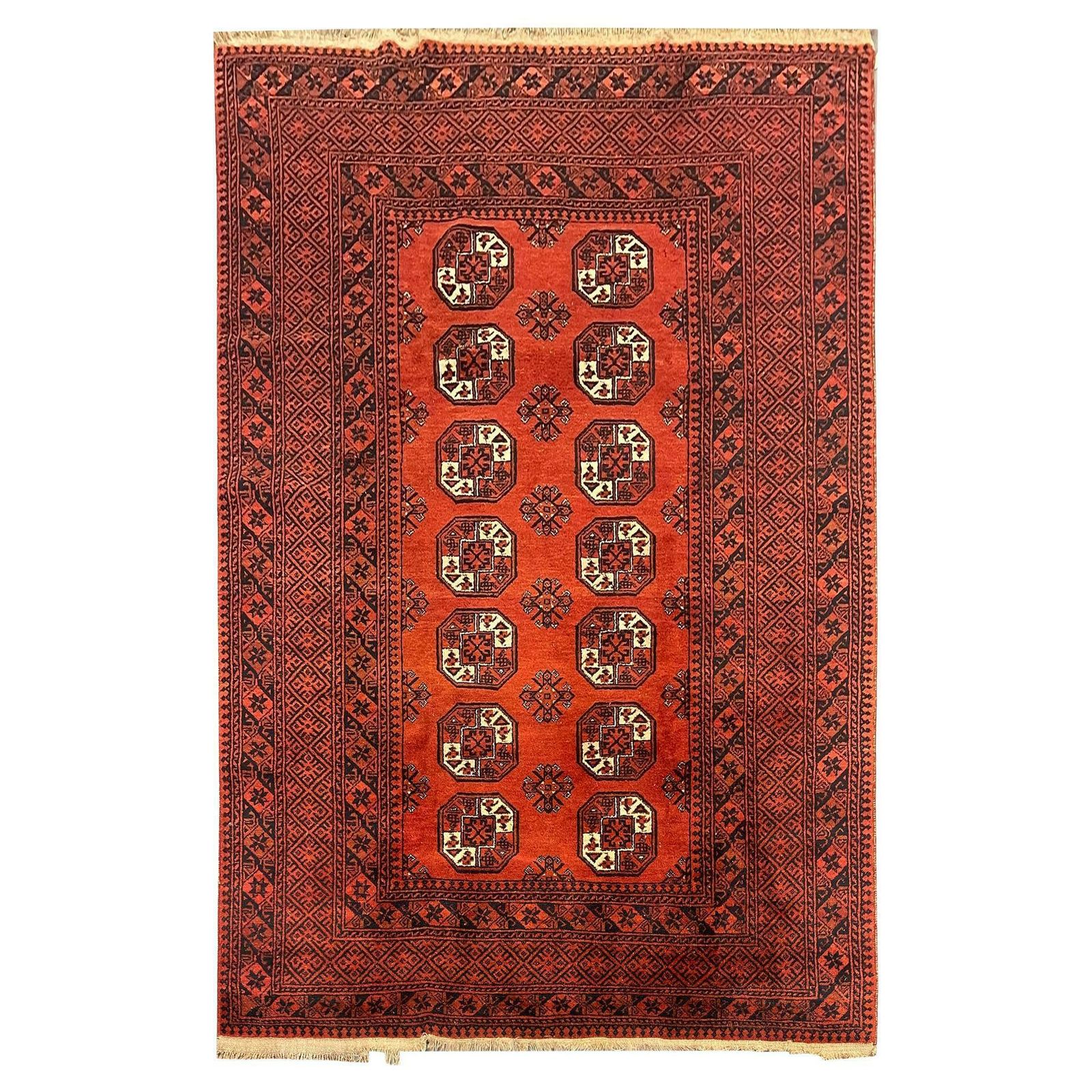 Turkmen Carpet Hand Knotted Red Wool Rug Oriental Livingroom Rug