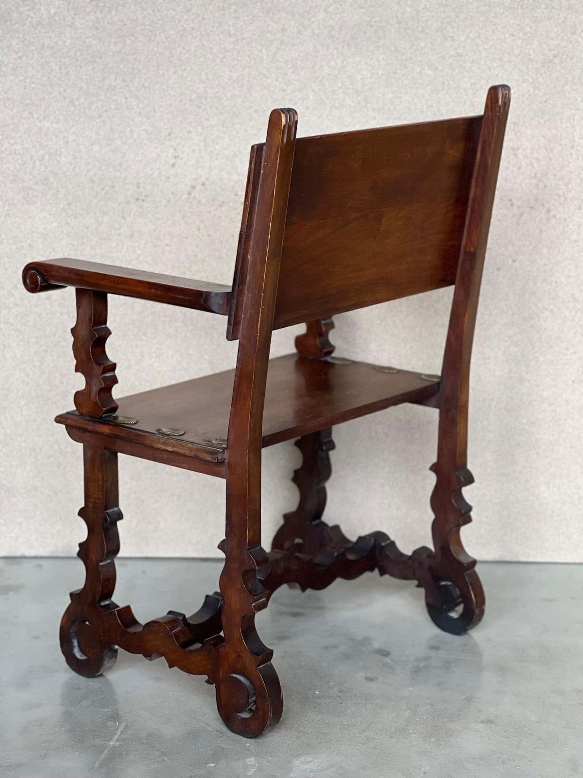 19th Century Spanish Colonial Altar Carved Armchairs With Wood Seat & Back photo vinterior